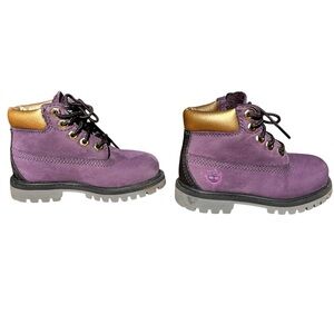 Cute Timberland Toddler Waterproof Boots Gold and dark purple leather Sz:8